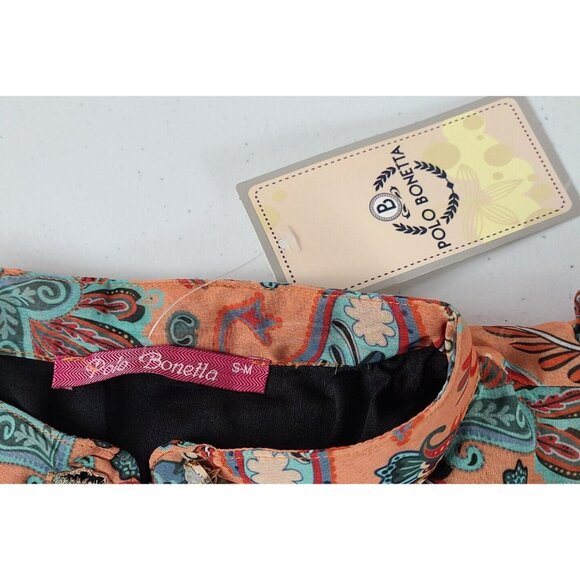 Polo Bonetta Long Sleeve Blouse Ruffle Fall Colors Glitter Buttons Women S/M New - Picture 10 of 12